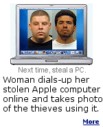 The victim used the ''Back to My Mac'' program to contact her stolen MacIntosh laptop, and took photos of the thieves with the Mac's built-in camera.